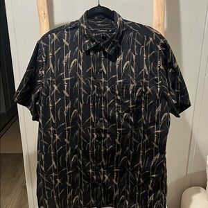 Tavik Black Short-Sleeve Button-Up with Tan Bamboo Print